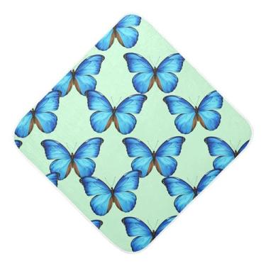 Imagem de Burbuja Toalha de banho de bebê azul borboletas em verde menta - Toalha com capuz de algodão musselina absorvente macio para recém-nascido, 76 x 76 cm