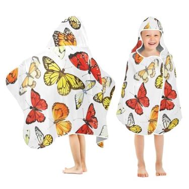Imagem de Burbuja Toalha de banho com capuz borboletas para crianças, toalha de praia de pelúcia macia absorvente para chá de meninas e meninos 3-10 anos, 61 x 127 cm