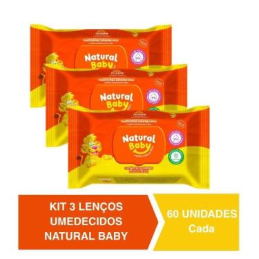 Imagem de Kit C/3 Lenços Umedecidos Natural Baby 60Un Cada Evergreen
