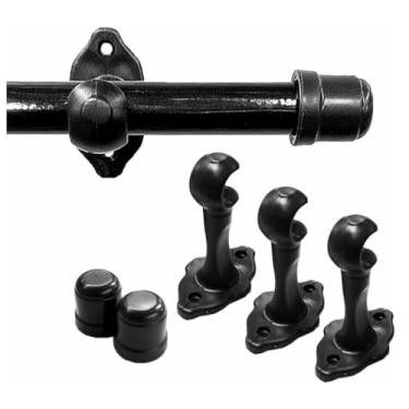 Imagem de Kit com Varão para Cortina tradicional - 1,50 Metro em Madeira 19 mm. Cores (Preto)