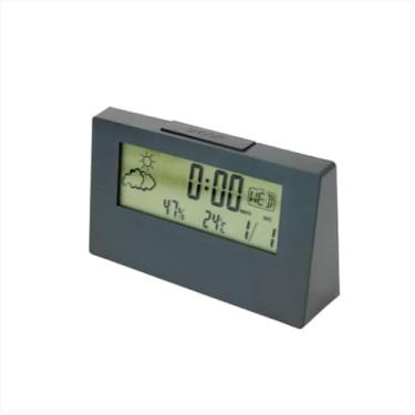 Imagem de Relógio Despertador Digital de Mesa com LCD, Termômetro, Umidade, Previsão do Tempo, Função Snooze, Plástico, 13,5x7,5x3cm, Branco/Cinza/Preto