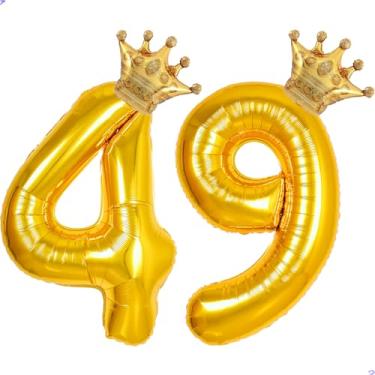 Imagem de 49 balões com números dourados de 101,6 cm para decorações de aniversário de 49 anos para homens e mulheres, balões gigantes jumbo Mylar de 49 anos