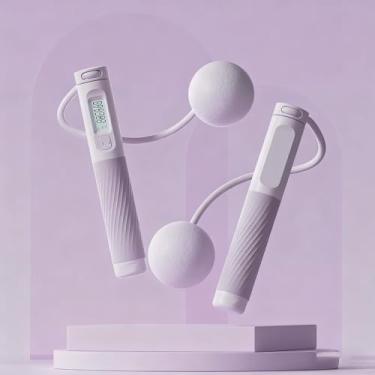Imagem de Corda de pular, corda de pular sem fio para contador de peso com bola pesada, adequada para fitness e exercícios, roxo