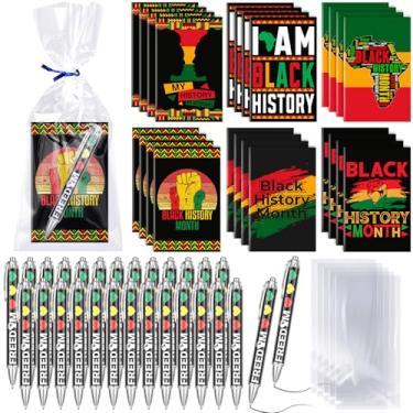 Imagem de Fullhawl Conjunto de 144 peças de bloco de notas preto do mês da história preta, diários do mês da história, canetas esferográficas, sacos de plástico, cadernos de bolso inspiradores, presentes a