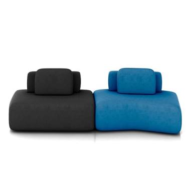 Imagem de Sofá Ilha Sala de Estar Dakota 2 Módulos 316cm Encostos Almofadas Soltas Veludo Preto/Azul G33 - Gran Belo