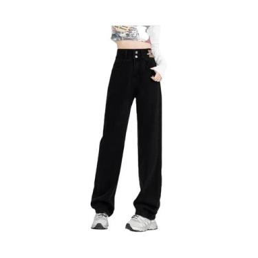 Imagem de Calças Jeans Térmicas De Cintura Alta Para Mulheres Com Design De Dupl