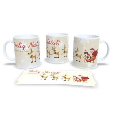 Imagem de Caneca de Cerâmica com Decoração Natalina, 325ml, Branca com Bolas de Natal em Vermelho, Azul e Verde, Design de Flocos de Neve (12)