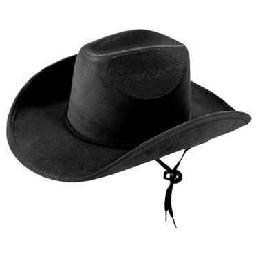 Imagem de Vaulted Skulls & Co Suede Cowboy Hat | Cowboy Hat for Man and Woman | Rodeo Hats | Rodeo Party Costume Accessories | Western Outfit Accessory | Faux Suede | Black | One Size