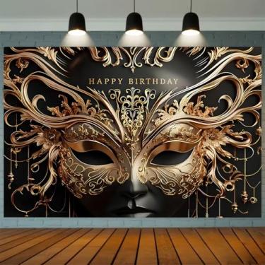 Imagem de Máscara retrô dourada preta para baile de máscaras de aniversário de carnaval para fotografia retrô de festa de carnaval, decoração de carnaval, carnaval, adereços para cabine de fotos (B, 2,8 x 1,5 m