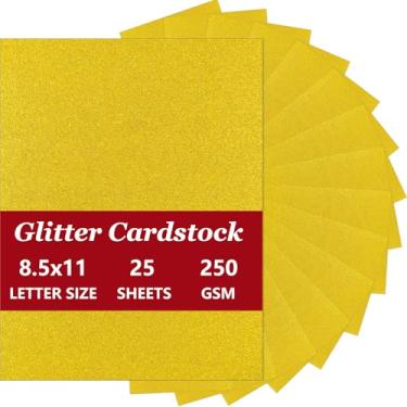 Imagem de 25 folhas de cartolina dourada com glitter, 21 x 28 cm – Papel para scrapbook, papel brilhante pesado para artesanato DIY, álbuns, cartões comemorativos, decorações de festa (ouro)