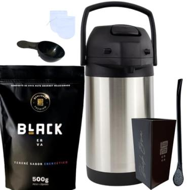 Imagem de Kit Tereré Black Erva Mate 500g Garrafa Térmica 2,5L Copo Acrílico 270ML e Bomba de Ferro (ENERGÉTICO)