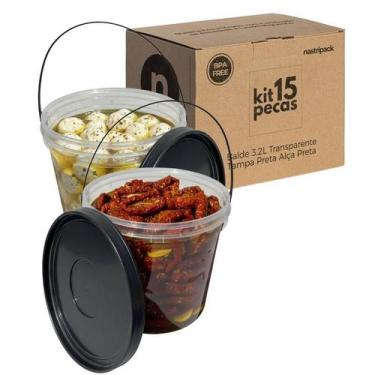 Imagem de Balde 3.2L Tampa Preta Para Armenar Comida - 15 Pçs - Nastripack