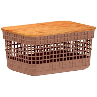 Imagem de Cesto Organizador Grid 2,5L Tampa Bambu Bege CG155 - Ou, Marrom Amendo