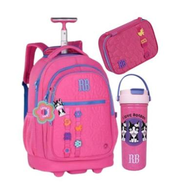 Imagem de Kit Mochila Rodinha Rebecca + Estojo Box + Garrafa Térmica Bonbon Comp