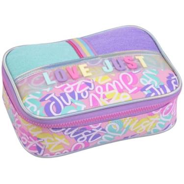 Imagem de Estojo Escolar Box 100 Canetas, Design com Divisórias e Elásticos Internos, Zíper Reforçado, Material Resistente, P/Meninas Criança Infantil (Estojo Escolar Feminino Rainbow)