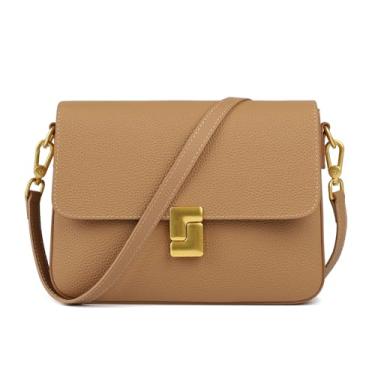 Imagem de MFFOR Bolsa de ombro de couro legítimo, bolsas transversais para mulheres, bolsas vintage, bolsa bolsa com 2 alças de ombro, Marrom