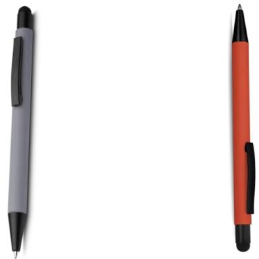 Imagem de Caneta Esferográfica de Metal com Ponta Touc Design Moderno, Emborrachada, Escrita Azul, 1mm, Corpo Cilíndrico, Ambidestro, 25g (Cinza e Laranja)