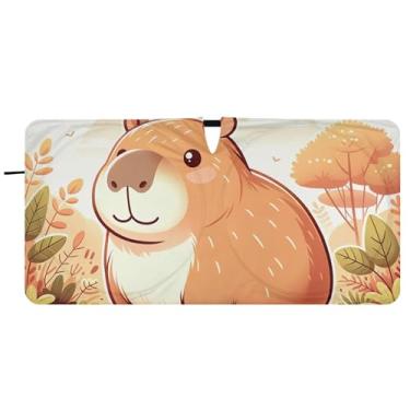 Imagem de Toldo de sol personalizado com desenho de capivara fofo para para-brisa de carro dobrável pára-brisas automotivo guarda-sol animal floral, 76 cm x 149 cm