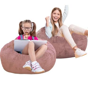 Imagem de 2 peças de poltrona clássica, com capa de pele sintética de coelho para adolescentes e crianças, poltronas de saco de feijão de espuma de memória, tecido de pele sintética ultramacio, sofá redondo de