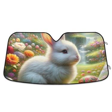 Imagem de Para-sol de carro personalizado coelho branco prado primavera para para-brisa dobrável universal animal automotivo protetor solar S, 134,6 cm x 59,7 cm