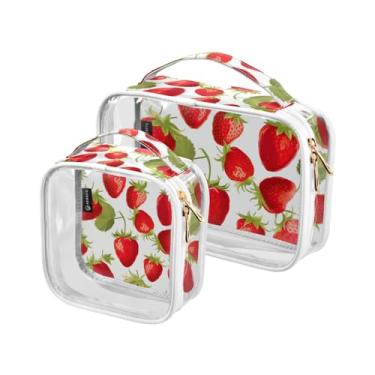 Imagem de GAIGEO Merry Christmas com sinos e bolachas conjunto de bolsas de cosméticos transparentes, bolsa de zíper transparente, bolsas de acessórios de viagem, pacote com 2, Morango - 3, one size