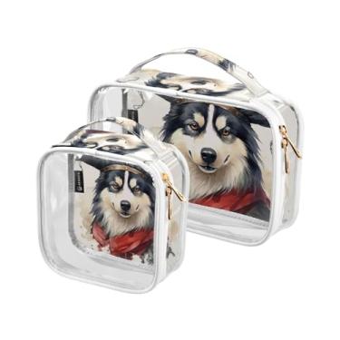 Imagem de GAIGEO Sea Life with Sailboats Conjunto de bolsas de maquiagem transparentes, bolsas de viagem para cosméticos, bolsa de higiene pessoal para mulheres, pacote com 2, Husky com um chapéu de pirata - 5