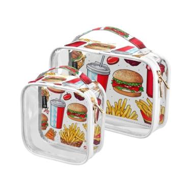 Imagem de GAIGEO Strawberry Conjunto de 2 sacos de higiene pessoal transparentes, bolsa de higiene pessoal transparente com alça, bolsa de higiene pessoal para viagens, Comida, lanches e bebidas-1, one size