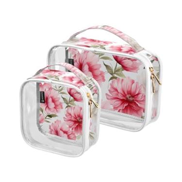 Imagem de GAIGEO Conjunto de bolsas de cosméticos transparentes de bolas esportivas, bolsa de cosméticos transparente, acessórios de viagem para cosméticos, pacote com 2, Floral floral em branco - 2, one size