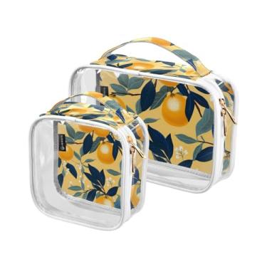 Imagem de GAIGEO Conjunto de bolsas de maquiagem transparentes para cães pug em cores arco-íris, bolsa de higiene pessoal de viagem, acessórios de viagem cosméticos, pacote com 2, Laranjas em amarelo-2, one