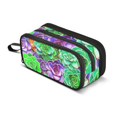 Imagem de TSENQUE Estojo de lápis de plantas suculentas coloridas com zíper bolsa de caneta fofa para meninas bolsa de lápis de grande capacidade armazenamento faculdade escola escolar material de escritório