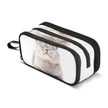 Imagem de TSENQUE Bolsa de lápis com zíper grande gato britânico de pelo curto bolsa de armazenamento de lápis para meninas adolescentes bolsa de caneta menino estampa floral crianças organizador de suprimentos
