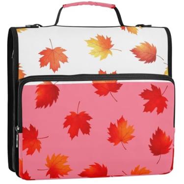 Imagem de Aquarela Folhas de outono 3 fichários anel D 3,88 cm D organizador de fichários escolares bolsa com alça de ombro para portfólio comporta 500 lençóis, 34,5 x 31,5 x 9 cm