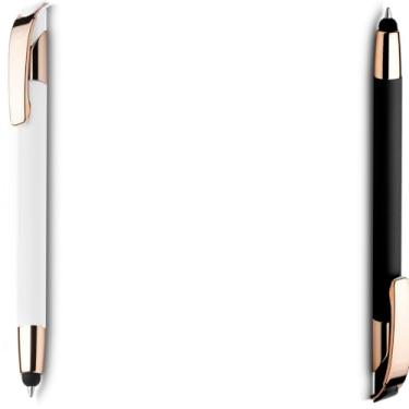 Imagem de Caneta esferográfica em metal Emborrachada com ponta touch escrita em azul. Design moderno e Anotações (Branco e Preto 2)