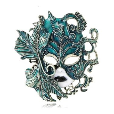 Imagem de RLHRNDE Broche de máscara de carnaval para mulheres homens moda requintada máscara mágica colorida broche personalizado esmalte gotejamento broche elegante vestido casaco pin decoração casamento