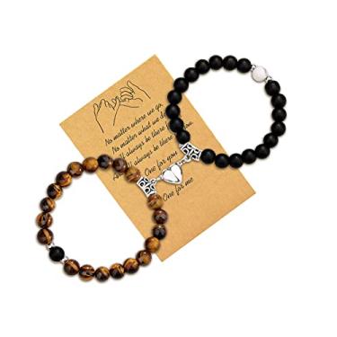 Imagem de Pulseiras combinando para casais presentes de dia dos namorados para ela amor coração bloqueado pulseiras para presentes de dia dos namorados Bf e Gf, Large, Liga metálica, Sem Pedra Preciosa