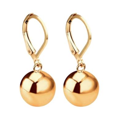 Imagem de Brincos femininos com fecho de alavanca de bola de prata em ouro branco, brincos pendentes de bola polida, pequenos brincos de contas redondas pequenas joias hipoalergênicas, Cobre, Sem pedra preciosa