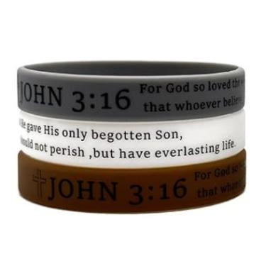 Imagem de XAM Pulseiras de silicone inspiradoras baseadas na fé - Conjunto de 3 pulseiras com mensagem cristã "John 3:16" para homens, mulheres