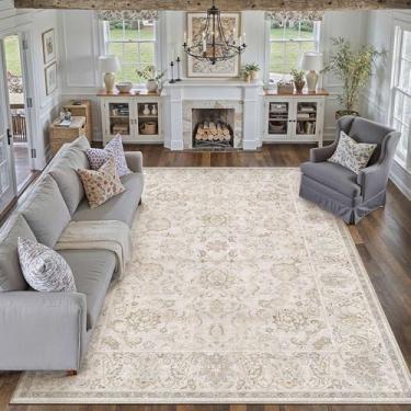 Imagem de HUGEAR Tapetes de área laváveis à máquina vintage cinza - tapete neutro para sala de estar e quarto antiderrapante, resistente a manchas, tapete estético para crianças e animais de estimação