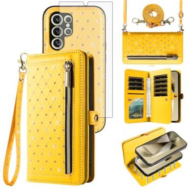 Imagem de Capa de celular para Samsung Galaxy S24 Ultra 5G Carteira com zíper destacável com protetor de tela alça transversal Bling Glitter Flip suporte para cartão de crédito S24Ultra 24S S 24 24Ultra