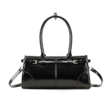 Imagem de COINSOUND Bolsas de couro femininas designer bolsa de ombro preta baguete bolsa tiracolo alça superior para uso diário, Preto 2