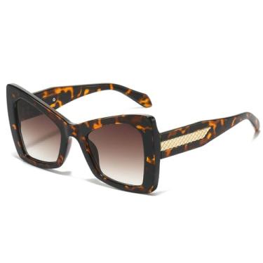 Imagem de Óculos de Sol UV400 - Lentes Grandes com Dupla Degradê de Cores para Homens e Mulheres, Ideais para Esportes ao Ar Livre, Corrida e Ciclismo, Estampa de Leopardo