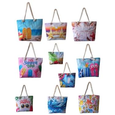 Imagem de Kit 10 Bolsas De Praia Ombro Corda Estampas Variadas Atacado