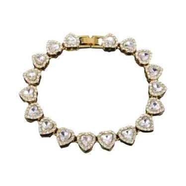 Imagem de 45cm novo coração brilhante strass colar hip hop tênis corrente pulsei