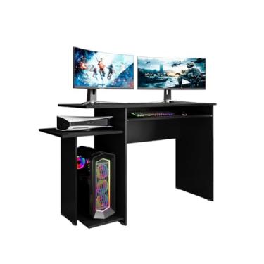 Imagem de Mesa Escrivaninha para Computador PC Gamer com Suporte para Teclado – Mesa de Escritório Multifuncional em MDP para Home Office e Estudo(Preto)