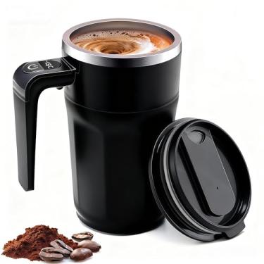 Imagem de Shelprojsu Caneca de café com agitação automática, copo de café magnético automático com tampa, caneca de café elétrica com termômetro LCD embutido para café, leite, cacau (preto)