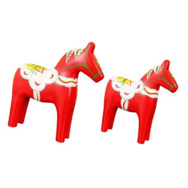 Imagem de Generic Conjunto de 2 Estátuas de Cavalo para Mesa, Ornamento Decorativo, Escultura de Madeira Inusitada, Decoração para Casa, Escritório, Sala de Estudos, Vermelho