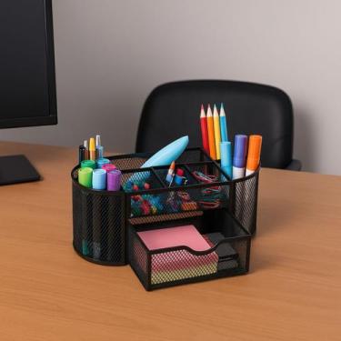 Imagem de Organizador De Mesa Aramado Porta Canetas Lápis Papel Clips - Kit Girl
