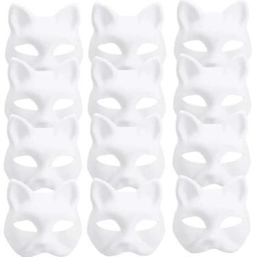 Imagem de Máscaras De Gato Brancas Meio Rosto 5PCS DIY Máscaras Terian Em Branco