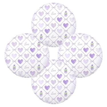 Imagem de Wassud Jogo americano conjunto de 4 tapetes de mesa xadrez com corações de lavanda para cozinha e jantar tapetes laváveis resistentes ao calor para decoração de mesa 39 cm