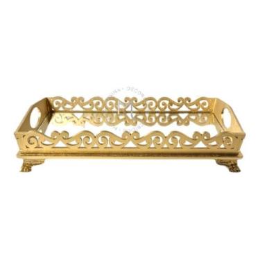 Imagem de Bandeja Retangular - Fundo Espelhado Dourado - Decoração com Alça de M